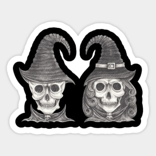 Couple witch and wizard skull. Sticker